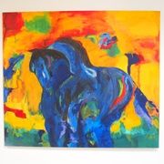 Schilderij getiteld "Horse Power" door Matalon, Origineel Kunstwerk, Olie