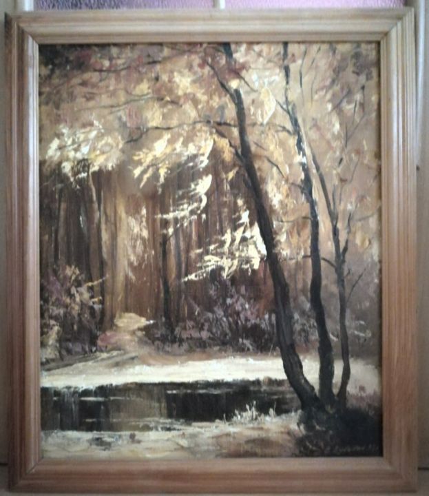Painting titled "Золотая Осень Валер…" by Mr Totchelovek, Original Artwork, Oil Mounted on Wood Stretcher frame