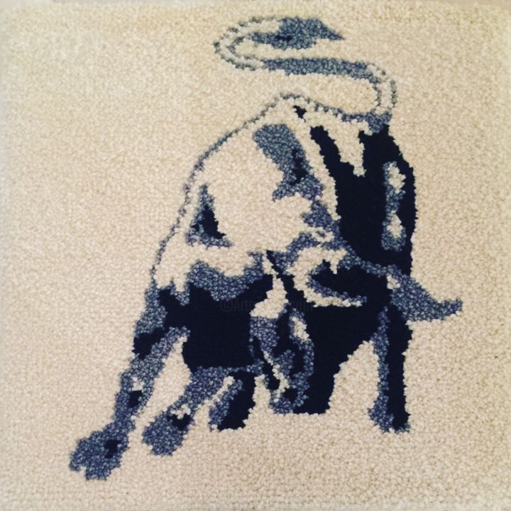 Textile Art titled "Lambo" by Emmanuelle Terrier- Mat, Original Artwork, Tapestry