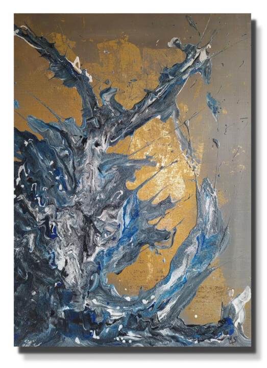 Painting titled "Waves on the Golden…" by Mate, Original Artwork, Acrylic Mounted on Wood Stretcher frame