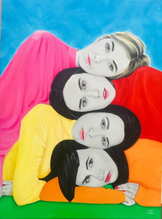 Painting titled "Secret entre filles" by Mate13, Original Artwork, Acrylic