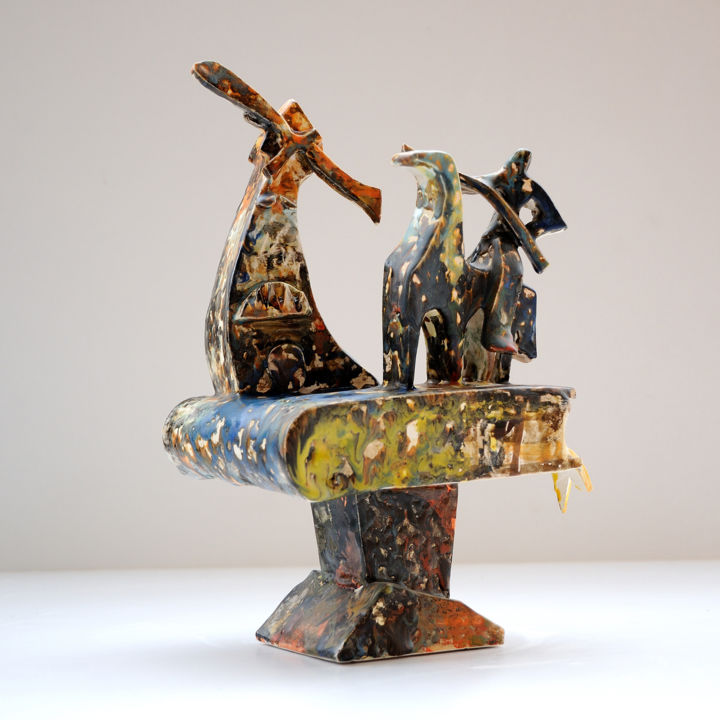 Sculpture titled "Don Quixote fightin…" by Gabriel Cristian Matei, Original Art, Ceramics