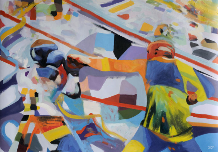 Painting titled "Boxing game" by Gabriel Cristian Matei, Original Art, Oil
