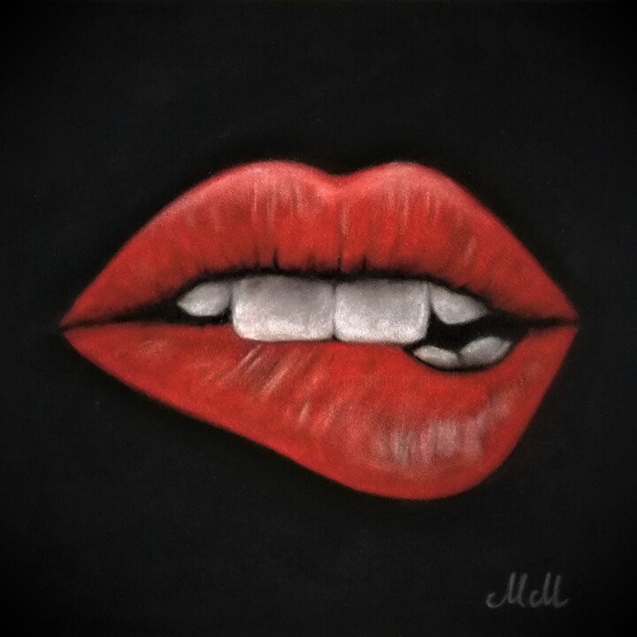 Painting titled "Lips bite - red and…" by Mateja Marinko, Original Artwork, Pastel