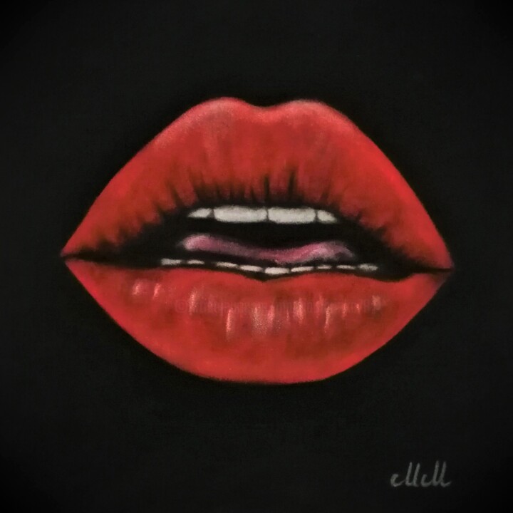 Pintura intitulada "Open mouth - sexy w…" por Mateja Marinko, Obras de arte originais, Pastel
