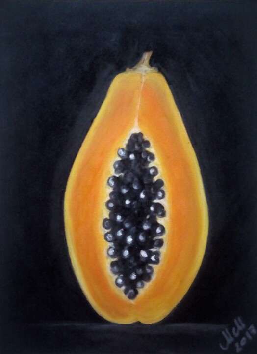 Schilderij getiteld "Papaya painting - o…" door Mateja Marinko, Origineel Kunstwerk, Olie