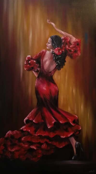 Peinture intitulée "Flamenco dancer" par Mateja Marinko, Œuvre d'art originale, Huile Monté sur Châssis en bois