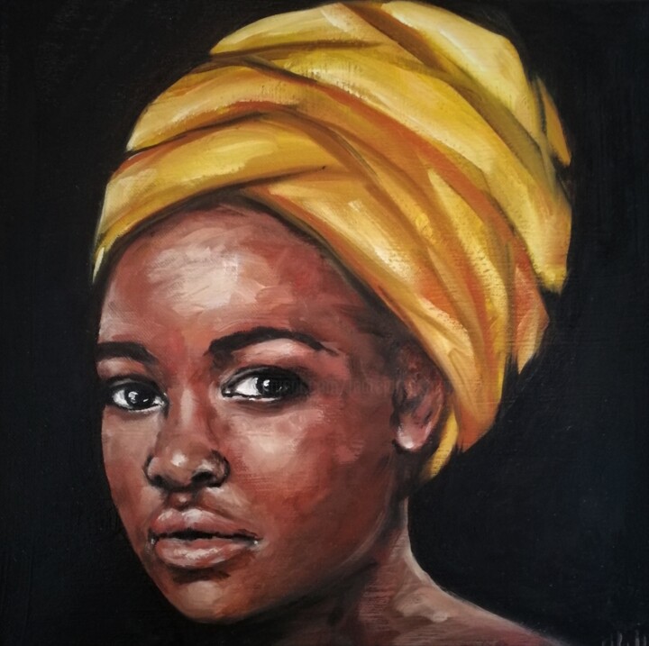 Painting titled "Beauty with yellow…" by Mateja Marinko, Original Artwork, Oil