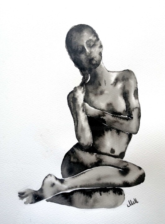 Картина под названием "Erotic nudity - bed…" - Mateja Marinko, Подлинное произведение искусства, Акварель