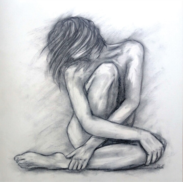 Dessin intitulée "Mysterious woman" par Mateja Marinko, Œuvre d'art originale, Fusain