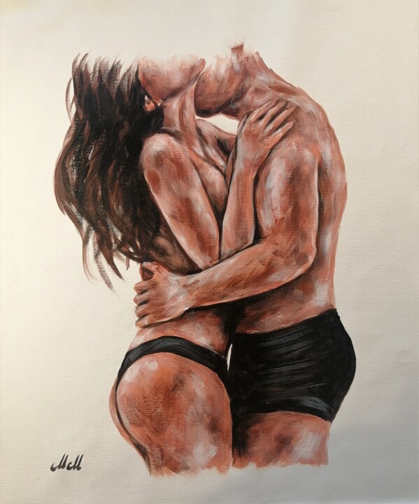 Peinture intitulée "Lovers embrace I" par Mateja Marinko, Œuvre d'art originale, Acrylique
