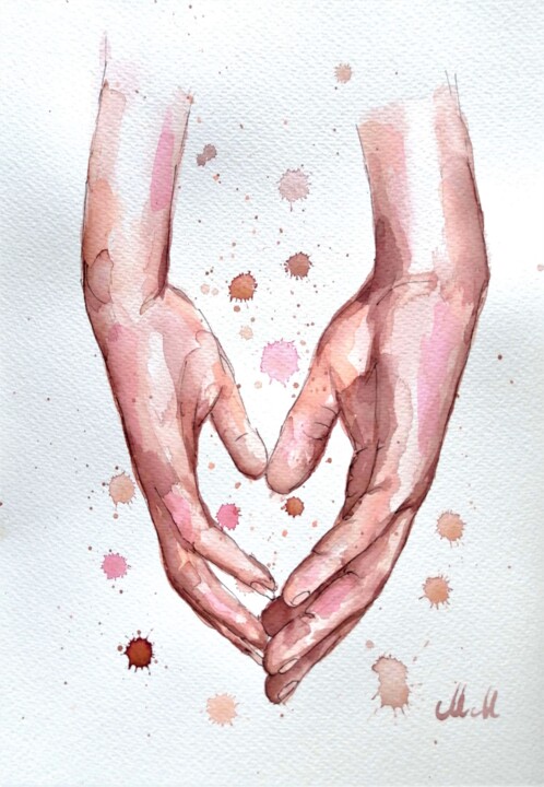 Pintura intitulada "Holding hands IV" por Mateja Marinko, Obras de arte originais, Aquarela