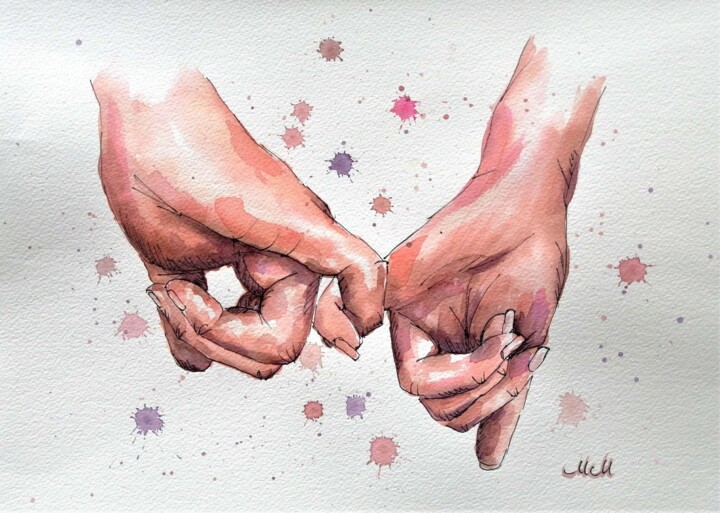 Ζωγραφική με τίτλο "Holding hands VI" από Mateja Marinko, Αυθεντικά έργα τέχνης, Ακουαρέλα