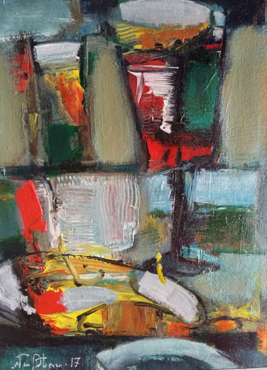 Painting titled "Still life-abstract…" by Mateos Sargsyan, Original Artwork, Oil