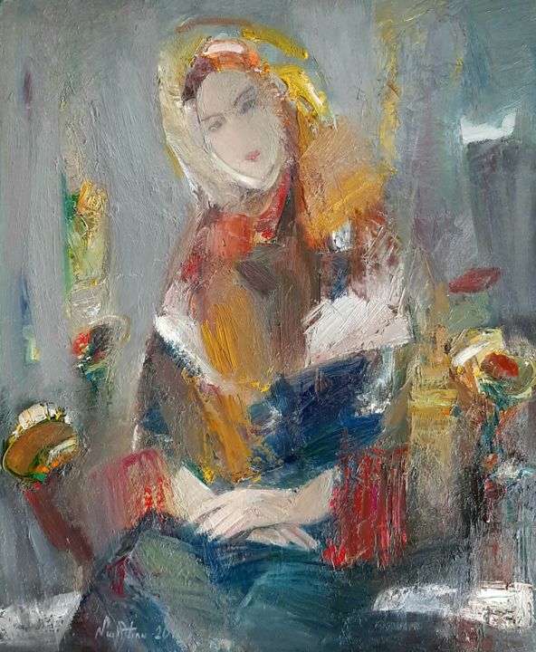 Painting titled "Bride (60x50cm, oil…" by Mateos Sargsyan, Original Artwork, Oil Mounted on Wood Stretcher frame
