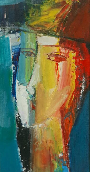 Painting titled "Colorful portrait (…" by Mateos Sargsyan, Original Artwork, Oil Mounted on Wood Stretcher frame