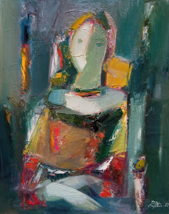 Painting titled "Lady portrait (60x5…" by Mateos Sargsyan, Original Artwork, Oil Mounted on Wood Stretcher frame