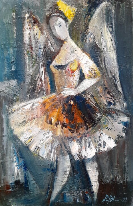 Painting titled "Ballerina-Angel (33…" by Mateos Sargsyan, Original Artwork, Oil Mounted on Wood Stretcher frame