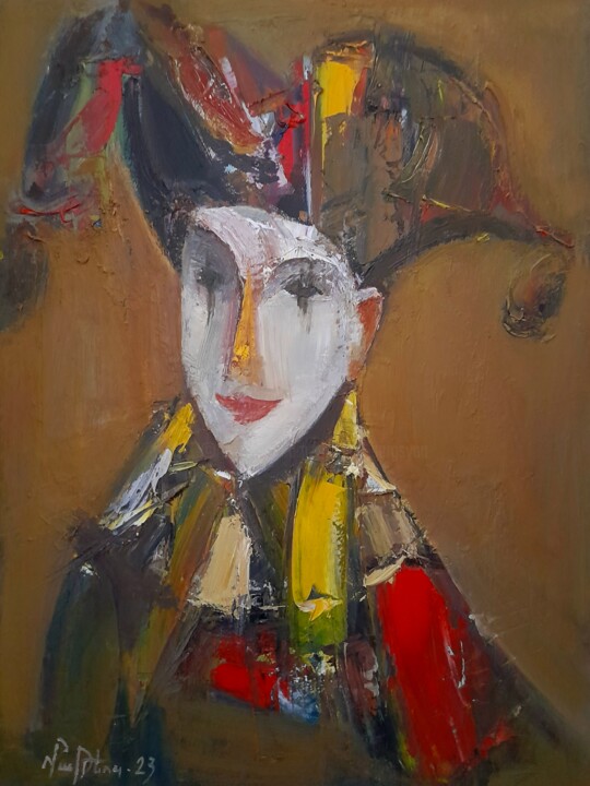 Painting titled "The Clown (40x30cm,…" by Mateos Sargsyan, Original Artwork, Oil Mounted on Wood Stretcher frame