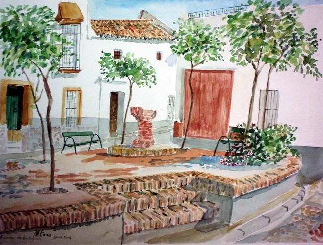 Painting titled "place de la fontain…" by Mateos, Original Artwork