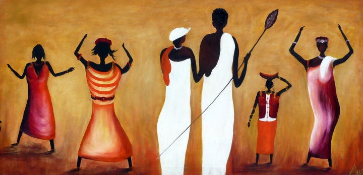 Painting titled "PERSONAJES  AFRICAN…" by Materia Y Arte, Original Artwork, Oil