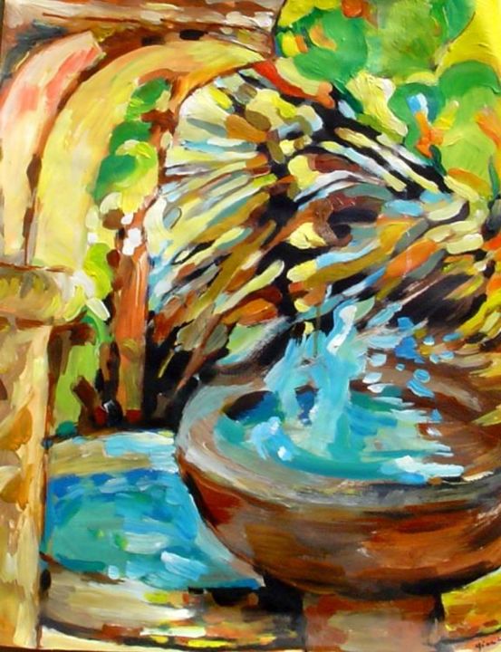 Painting titled "fontaine" by Martine Giacomini, Original Artwork