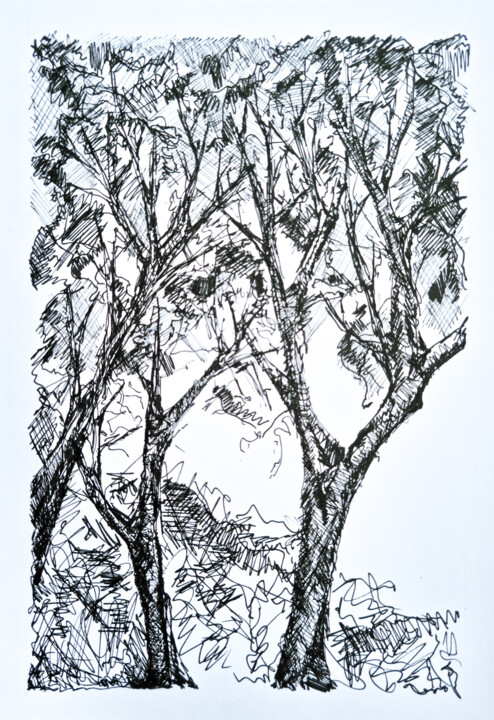 Drawing titled "Trees" by Matheus Chuery, Original Artwork, Gel pen