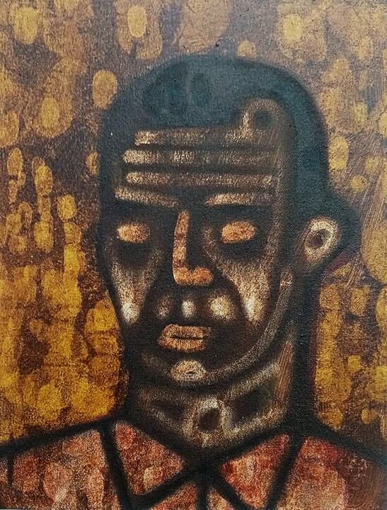 Painting titled "Portrait of G. Apri…" by Mathew Tudor, Original Art, Acrylic Mounted on Stretcher frame