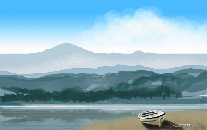 Digital Arts titled "Digital Lake" by Mathew, Original Artwork, Digital Painting