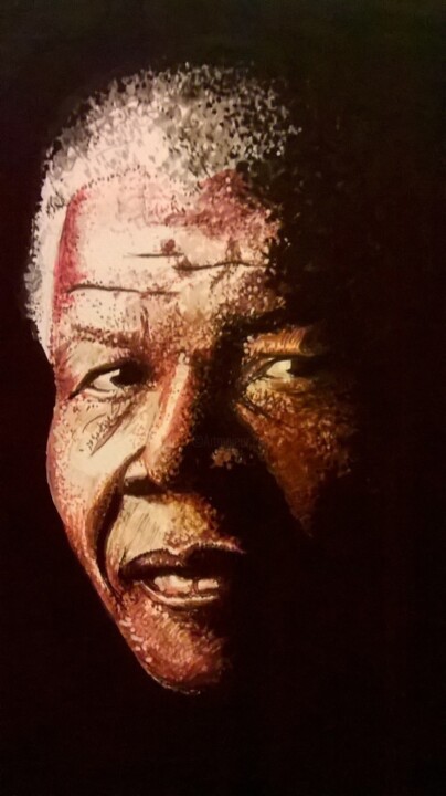 Dessin intitulée "Rolihlahla Mandela" par Mathias Cornet, Œuvre d'art originale