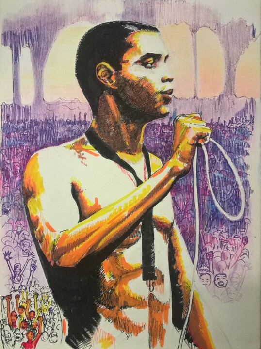 Dessin intitulée "Femi Kuti" par Mathias Cornet, Œuvre d'art originale