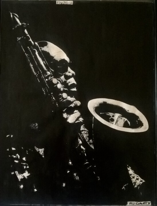 Dessin intitulée "Manu Dibango" par Mathias Cornet, Œuvre d'art originale