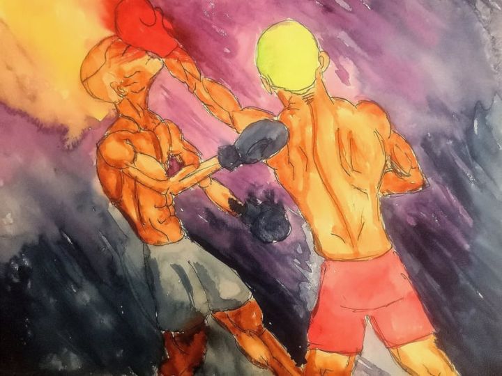 Pintura intitulada "Uppercut" por Mfr_paintings, Obras de arte originais, Aquarela