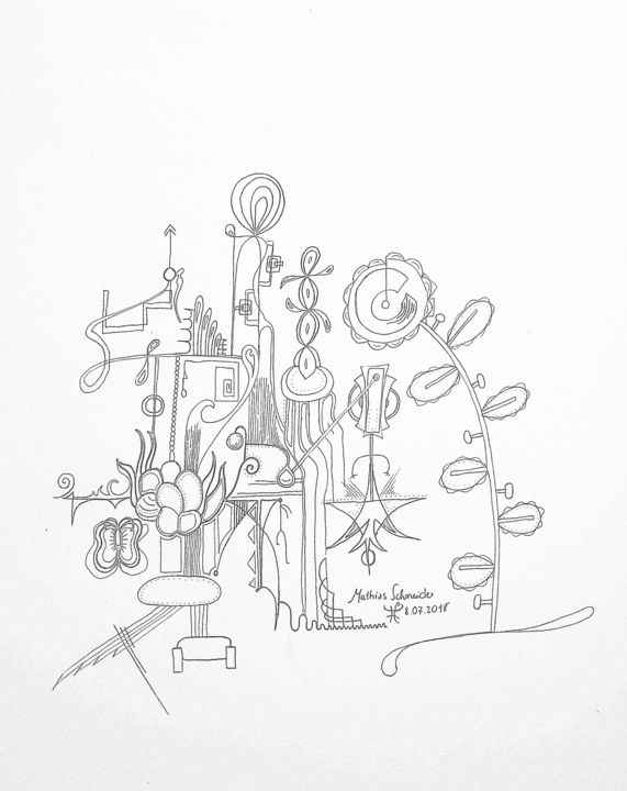 Drawing titled "Freie Formen" by Mathias Schneider, Original Artwork, Ink