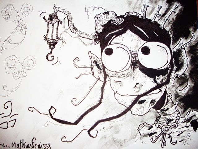 Zeichnungen mit dem Titel "Indiné au chant d'E…" von Mathias Fraisse, Original-Kunstwerk, Tinte
