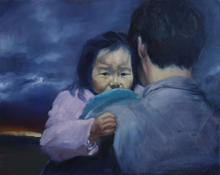 Painting titled "Little sorrow" by Mathieu Clément, Original Artwork, Oil