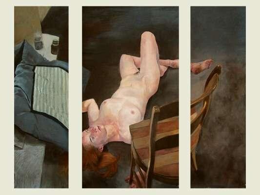 Pintura intitulada "femme couchée" por Mathieu Weemaels, Obras de arte originais, Óleo