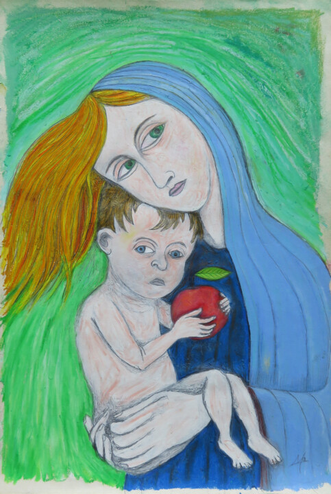 Zeichnungen mit dem Titel "Femme et enfant / W…" von Mathieu Zeitindjioglou (Mathieu Z), Original-Kunstwerk, Pastell