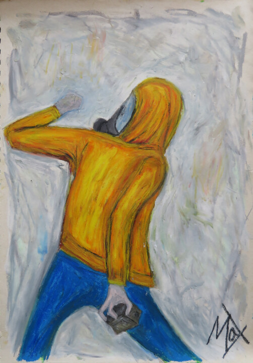 Zeichnungen mit dem Titel "Gilet jaune" von Mathieu Zeitindjioglou (Mathieu Z), Original-Kunstwerk, Kohle