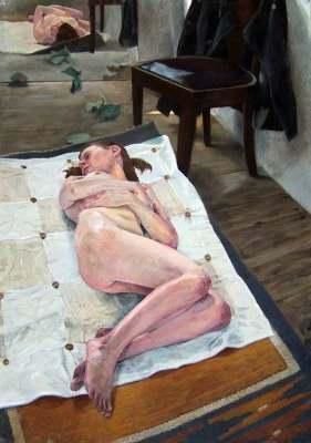 Painting titled "nu" by Mathieu Weemaels, Original Art, Oil