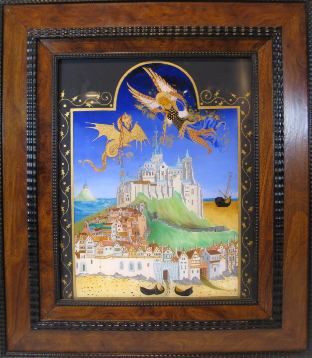 Картина под названием "Saint Michel" - Mathilda De Carpentry, Подлинное произведение искусства, Масло Установлен на картон