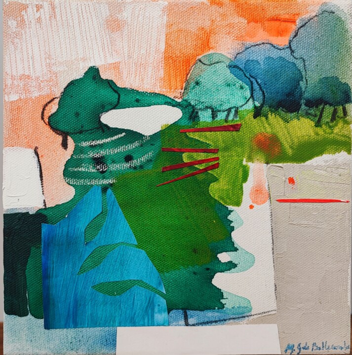 Painting titled "Petit Paysage" by Mathilde De Bellecombe, Original Artwork, Acrylic Mounted on Wood Stretcher frame