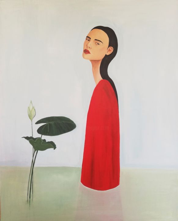 Peinture intitulée "Woman standing in L…" par Mathilde Lâm, Œuvre d'art originale, Acrylique