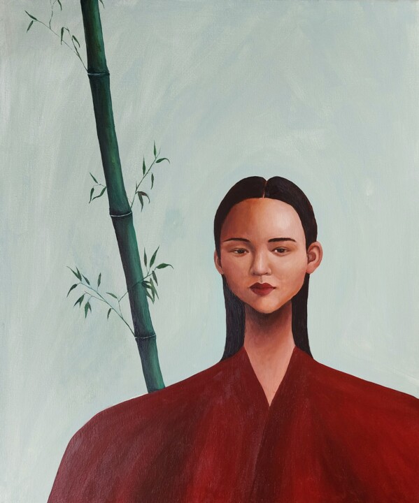 Peinture intitulée "Portrait/Bamboo" par Mathilde Lâm, Œuvre d'art originale, Acrylique