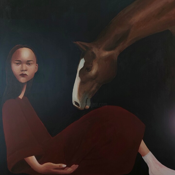 Painting titled "Mind Battle, Woman,…" by Mathilde Lâm, Original Artwork, Acrylic