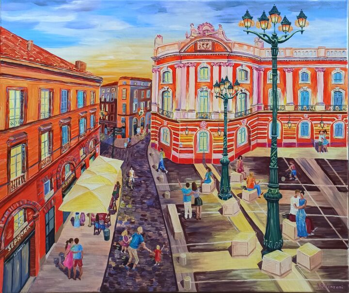 Painting titled "Place du Capitole" by Mathilde Manzoni, Original Artwork, Acrylic