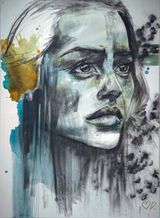 Painting titled "Saisir l'Intouchable" by Mathilde Reyz, Original Artwork, Charcoal Mounted on Wood Stretcher frame