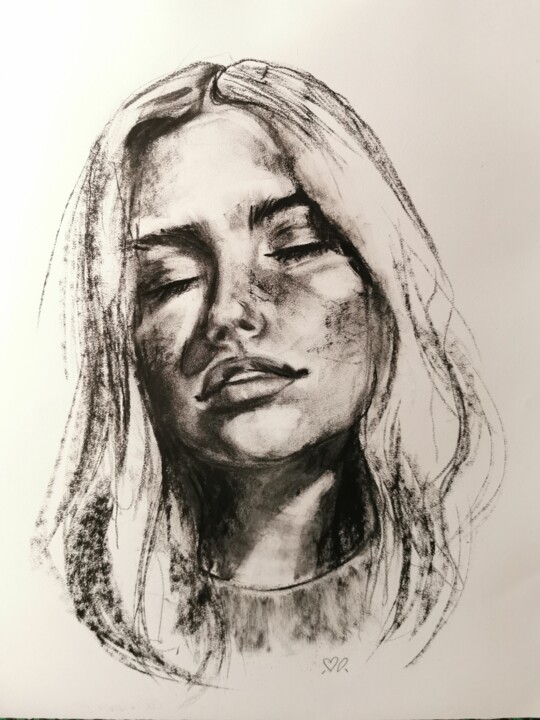 Drawing titled "You are beautiful" by Mathilde Reyz, Original Artwork, Charcoal