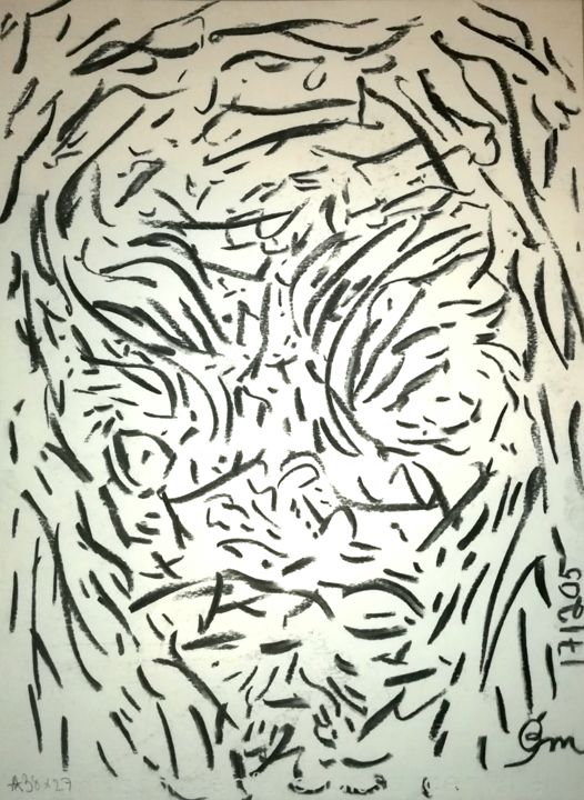 Drawing titled "Barely Human" by Pertti Matikainen, Original Artwork, Charcoal