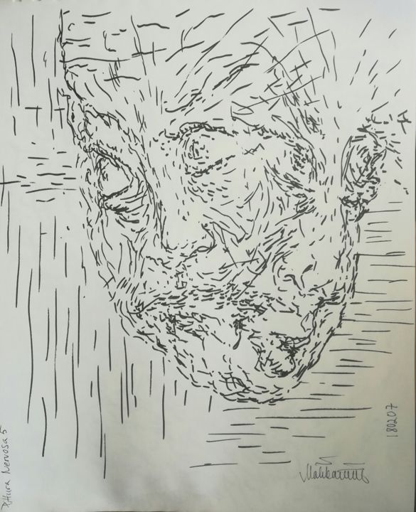 Tekening getiteld "Pittura Nervosa 5" door Pertti Matikainen, Origineel Kunstwerk, Marker